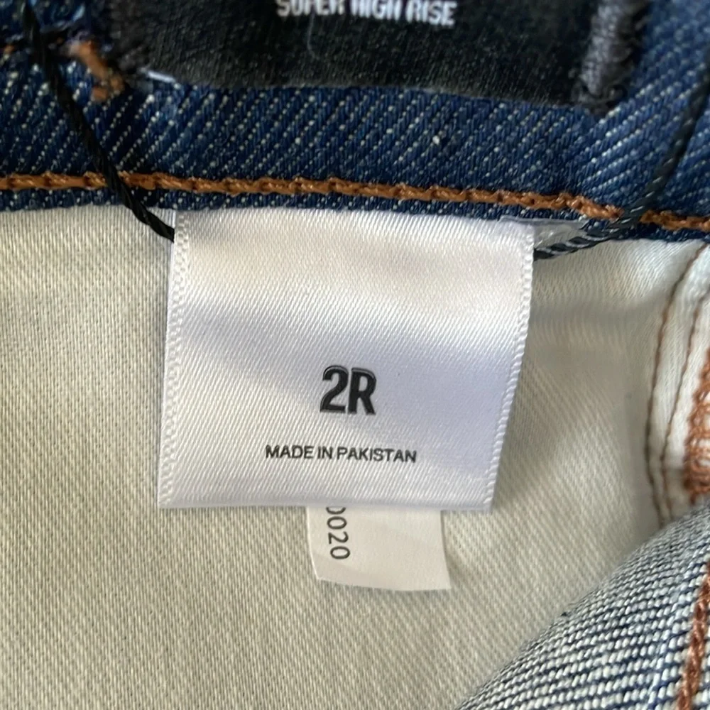 ExpressMom Jeans Women's Navy Denim Buckle Waist High Rise Straight Leg, Size 2R - Picture 9 of 10